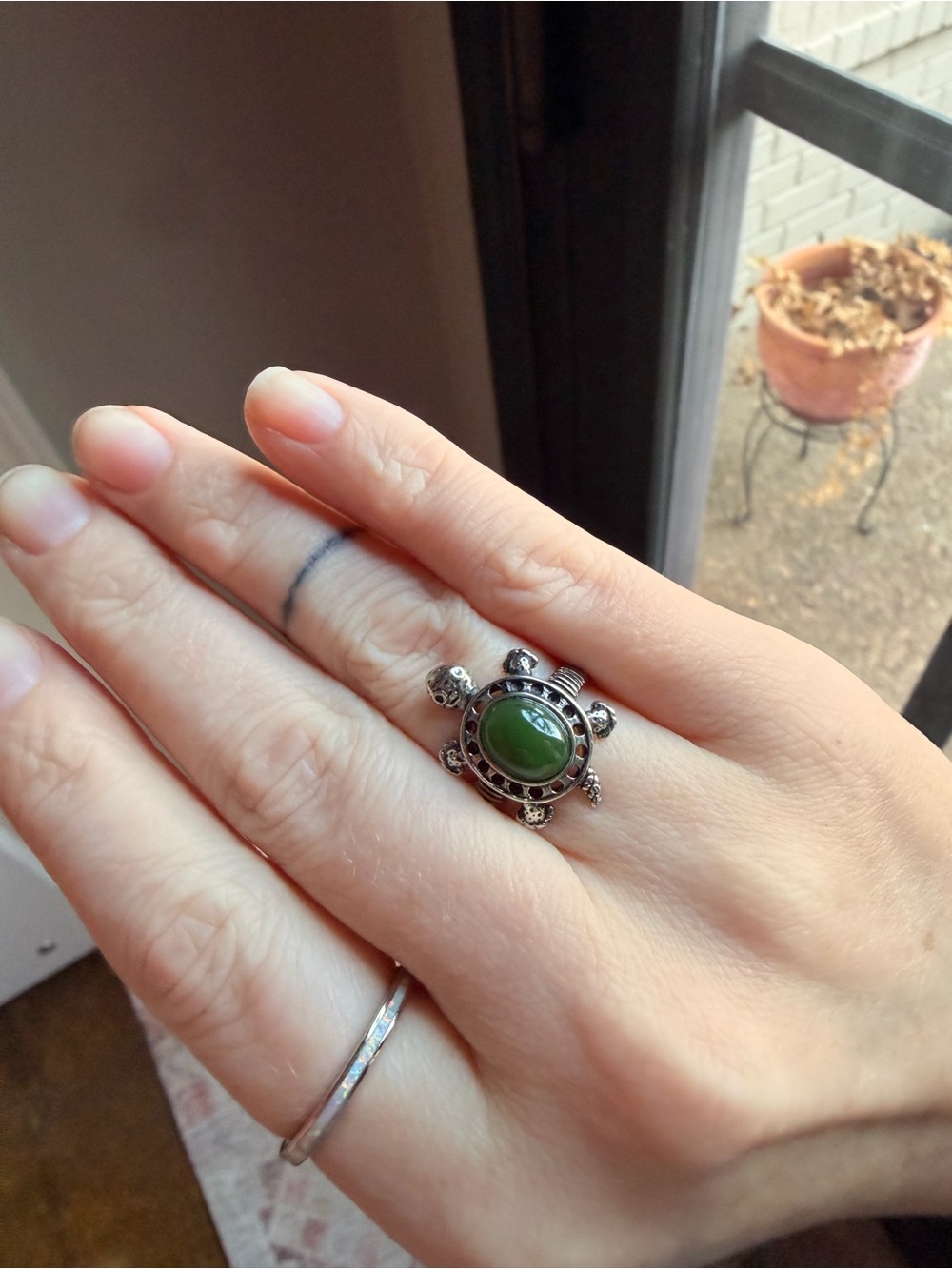 Cute Turtle Ring with Green Stone - Women Jewelry adjustable